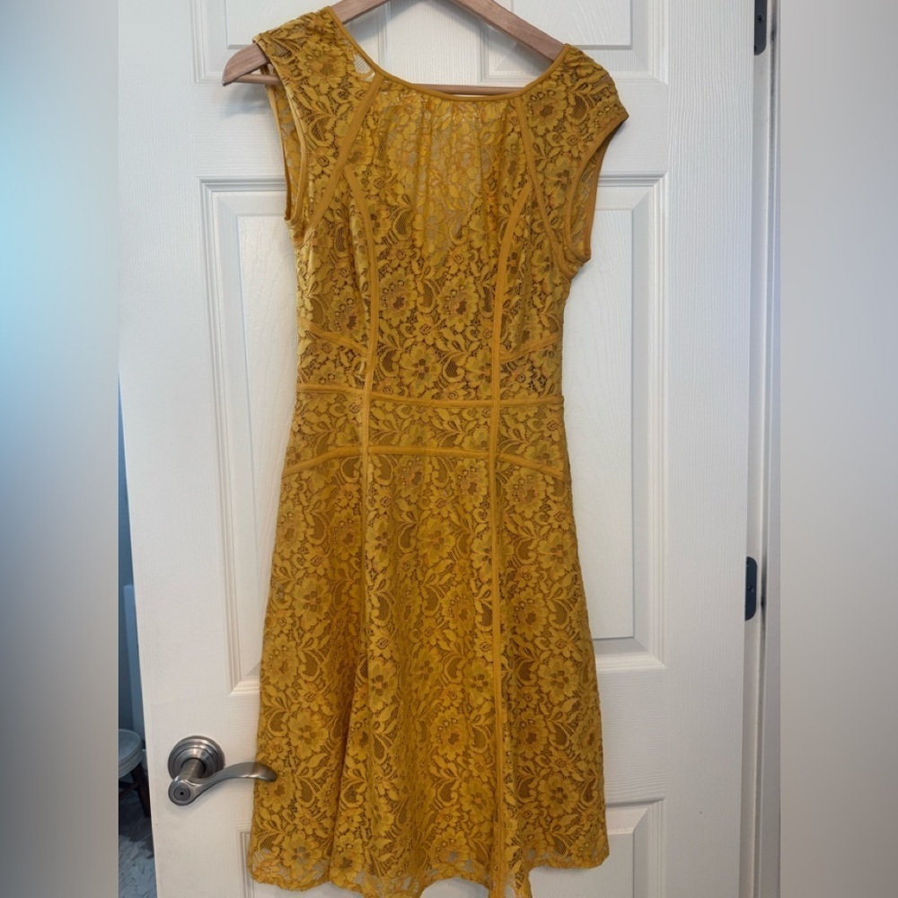 New - BCBGMaxAzria Golden Lace Dress